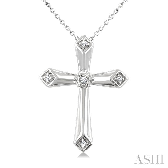 1/20 Ctw Round Cut Diamond Fashion Cross Pendant With Chain in Sterling Silver