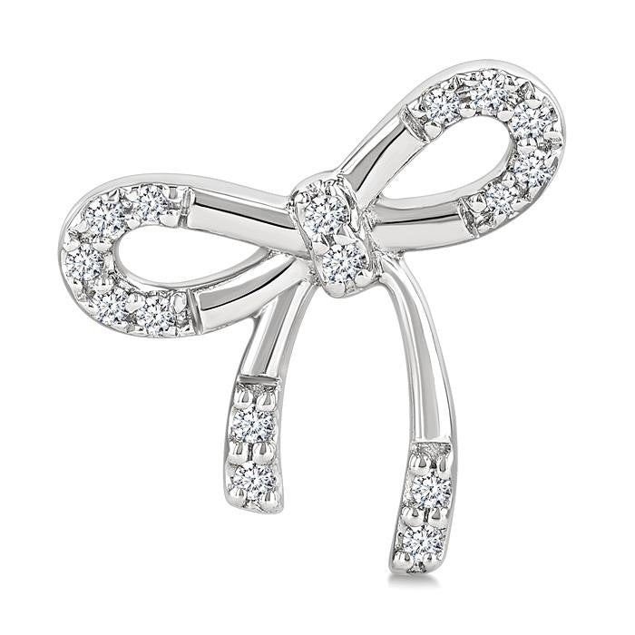 1/10 Ctw Bow Round Cut Diamond Fashion Earrings in Sterling Silver
