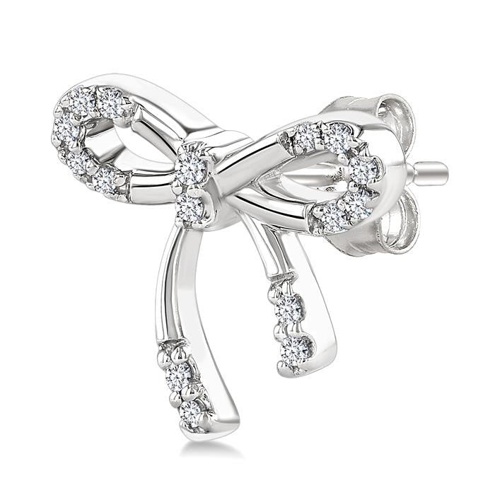 1/10 Ctw Bow Round Cut Diamond Fashion Earrings in Sterling Silver