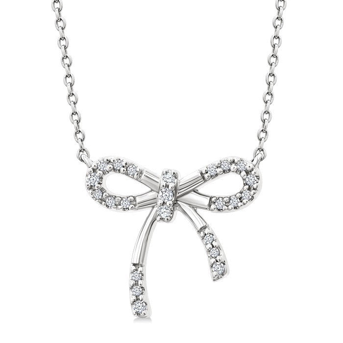 1/10 Ctw Bow Round Cut Diamond Fashion Pendant With Chain in Sterling Silver