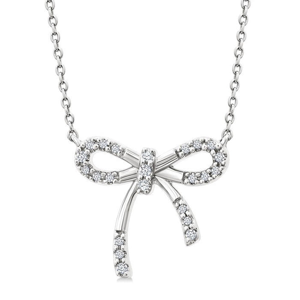 1/10 Ctw Bow Round Cut Diamond Fashion Pendant With Chain in Sterling Silver