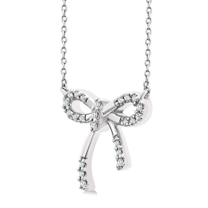 1/10 Ctw Bow Round Cut Diamond Fashion Pendant With Chain in Sterling Silver