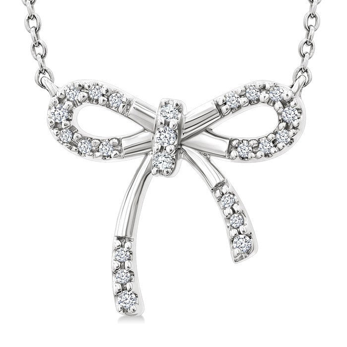 1/10 Ctw Bow Round Cut Diamond Fashion Pendant With Chain in Sterling Silver