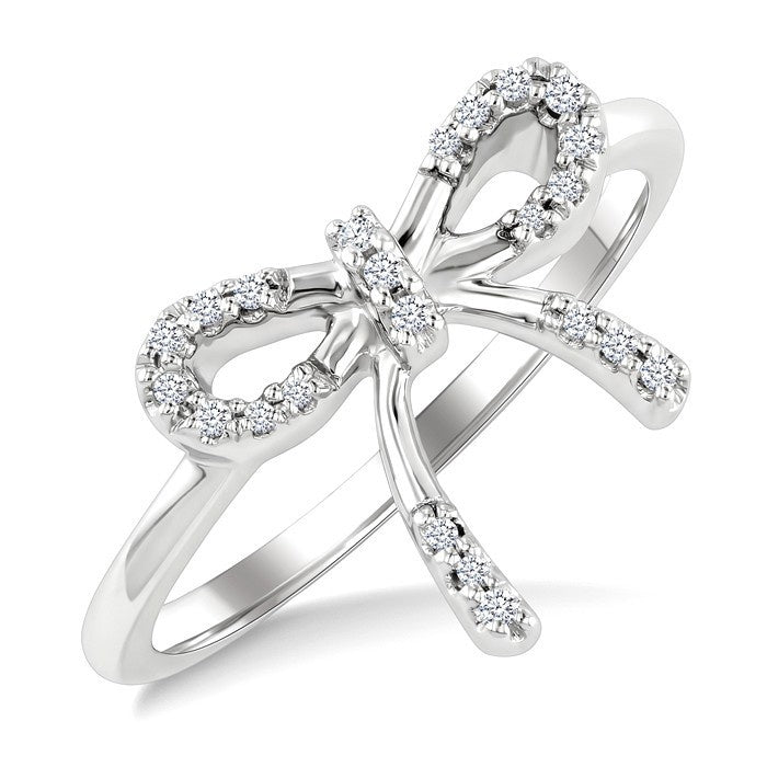 1/10 Ctw Round Cut Diamond Bow Fashion Ring in Sterling Silver