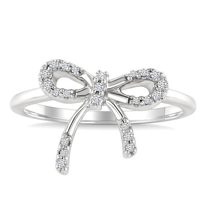 1/10 Ctw Round Cut Diamond Bow Fashion Ring in Sterling Silver
