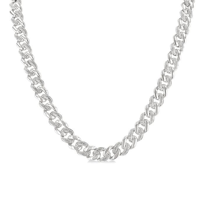 1/4 Ctw Round Cut Diamond Curb & Cuban Necklace in Sterling Silver