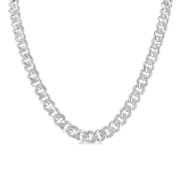 1/4 Ctw Round Cut Diamond Curb & Cuban Necklace in Sterling Silver