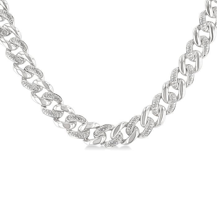 1/4 Ctw Round Cut Diamond Curb & Cuban Necklace in Sterling Silver