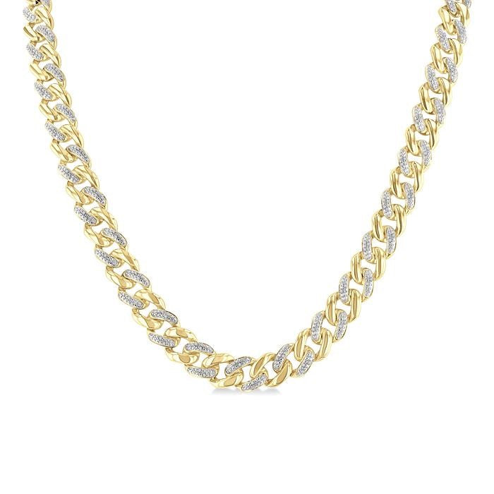 1/4 Ctw Round Cut Diamond Cuban Link Necklace in Yellow Gold Vermeil