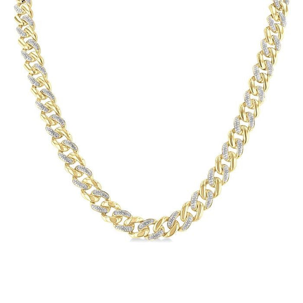 1/4 Ctw Round Cut Diamond Cuban Link Necklace in Yellow Gold Vermeil