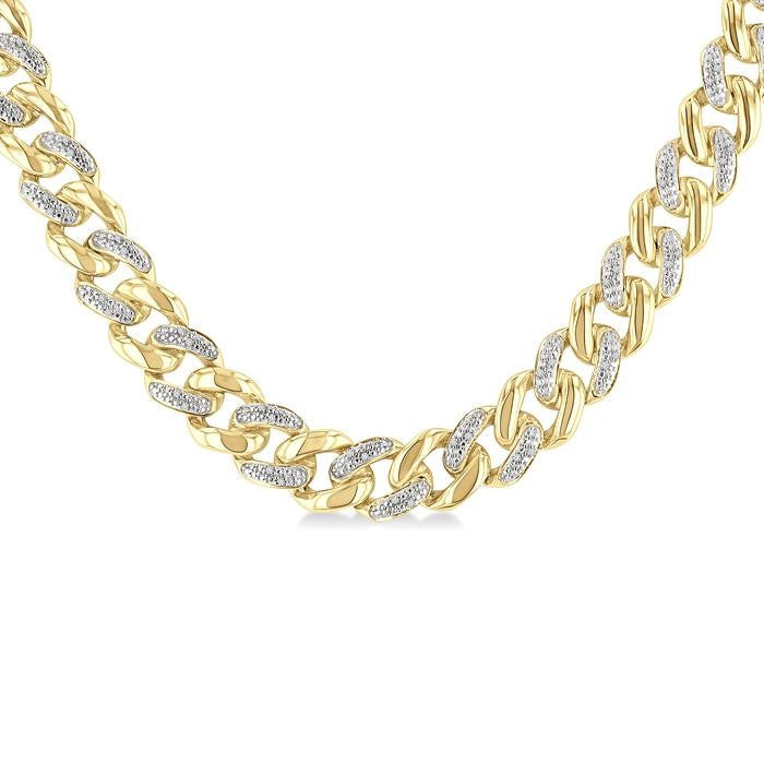 1/4 Ctw Round Cut Diamond Cuban Link Necklace in Yellow Gold Vermeil
