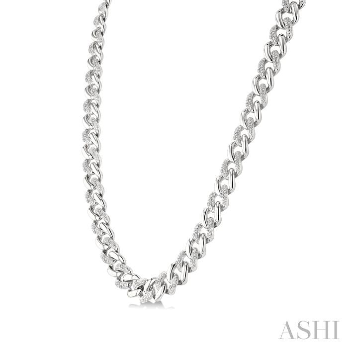 Silver Curb & Cuban Diamond Necklace