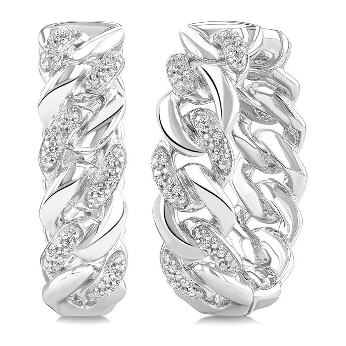 1/10 Ctw Round Cut Diamond Curb & Cuban Earrings in Sterling Silver