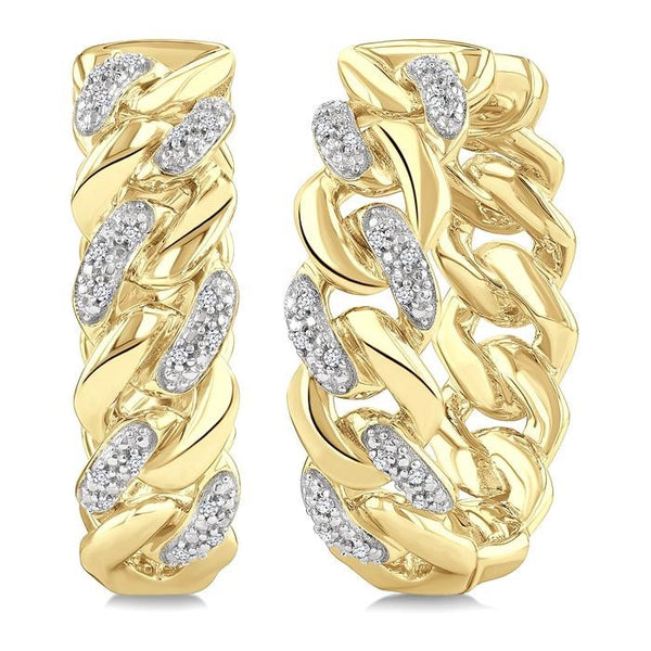 1/10 Ctw Round Cut Diamond Cuban Link Hoop Earrings in Yellow Gold Vermeil