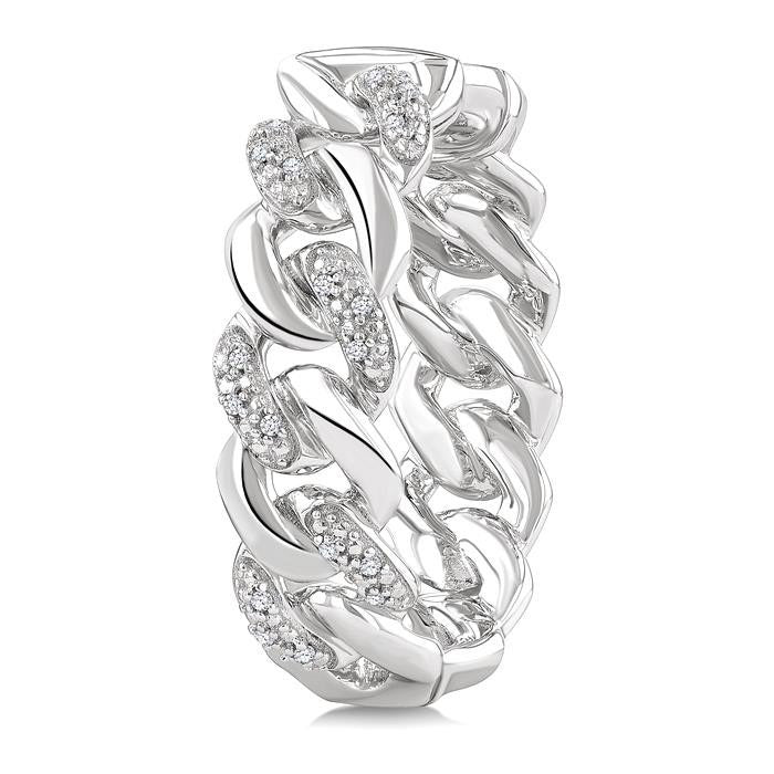 Silver Curb & Cuban Diamond Hoop Earrings
