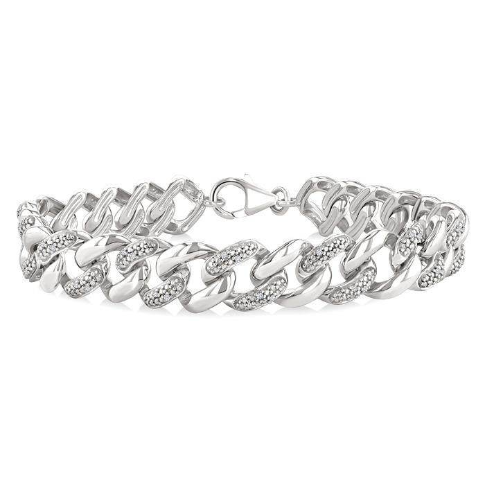 1/6 Ctw Round Cut Diamond Curb & Cuban Bracelet in Sterling Silver