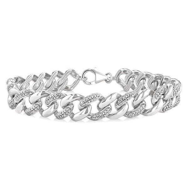1/6 Ctw Round Cut Diamond Curb & Cuban Bracelet in Sterling Silver