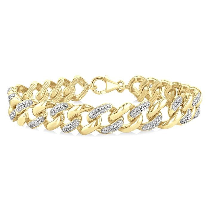 1/6 Ctw Round Cut Diamond Cuban Link Bracelet in Yellow Gold Vermeil