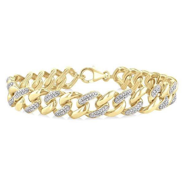 1/6 Ctw Round Cut Diamond Cuban Link Bracelet in Yellow Gold Vermeil