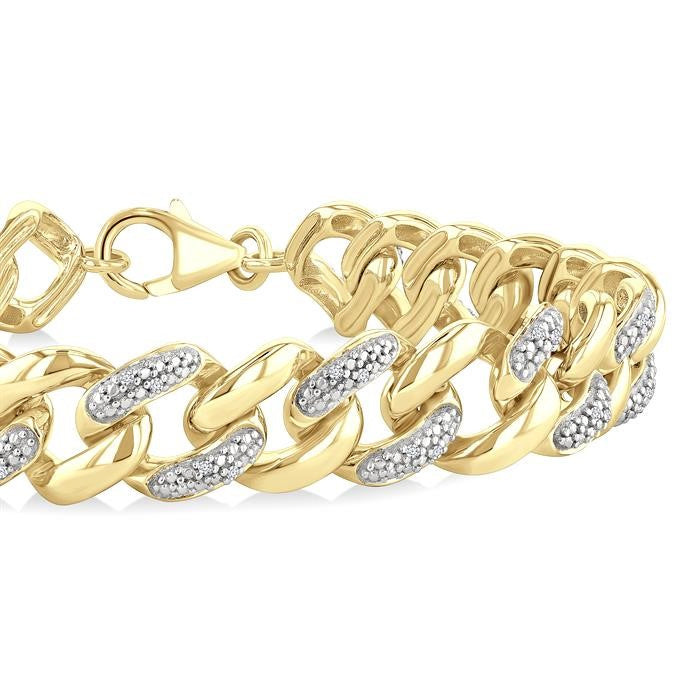 1/6 Ctw Round Cut Diamond Cuban Link Bracelet in Yellow Gold Vermeil