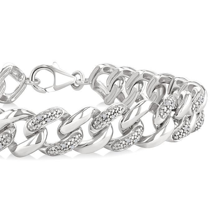 Silver Bold Curb & Cuban Diamond Bracelet