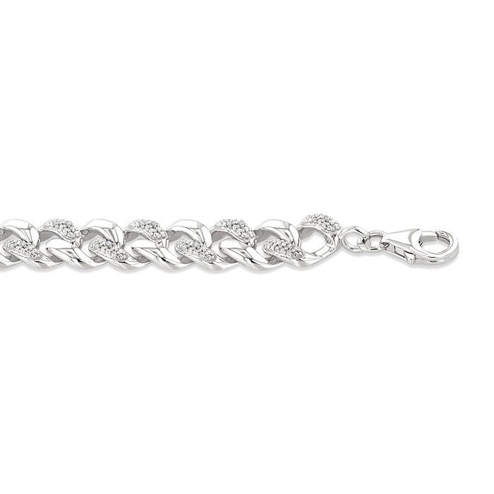 Silver Bold Curb & Cuban Diamond Bracelet