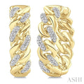 1/10 Ctw Round Cut Diamond Cuban Link Hoop Earrings in Yellow Gold Vermeil