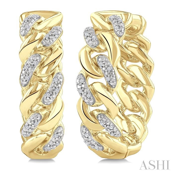 1/10 Ctw Round Cut Diamond Cuban Link Hoop Earrings in Yellow Gold Vermeil