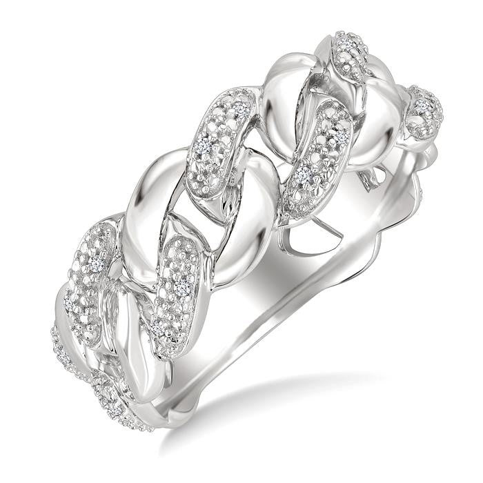 1/20 Ctw Round Cut Diamond Curb & Cuban Ring in Sterling Silver