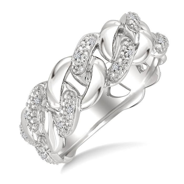 1/20 Ctw Round Cut Diamond Curb & Cuban Ring in Sterling Silver