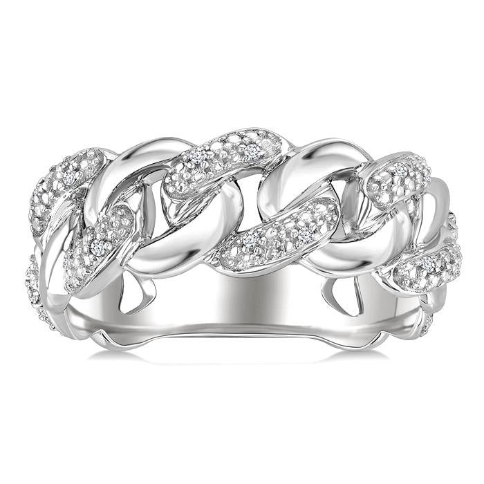 1/20 Ctw Round Cut Diamond Curb & Cuban Ring in Sterling Silver