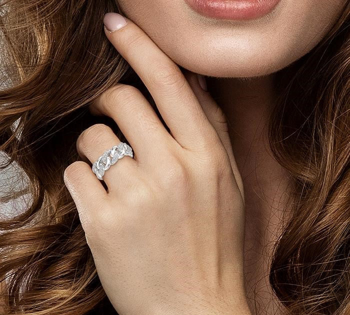 1/20 Ctw Round Cut Diamond Curb & Cuban Ring in Sterling Silver