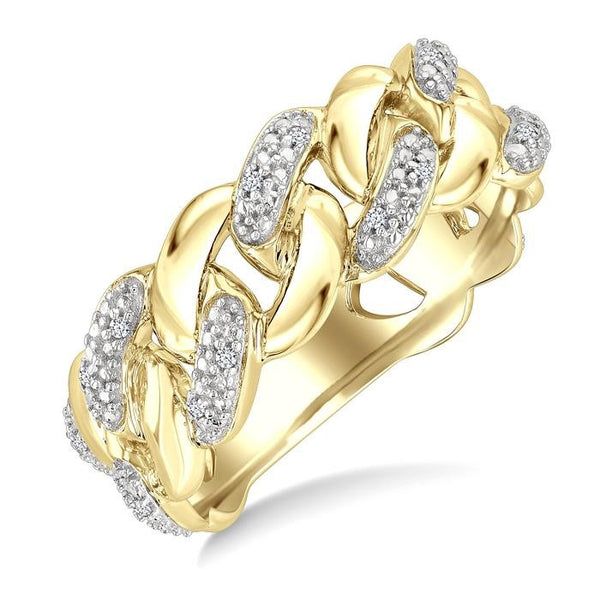 1/20 Ctw Round Cut Diamond Bold Cuban Link Ring in Yellow Gold Vermeil