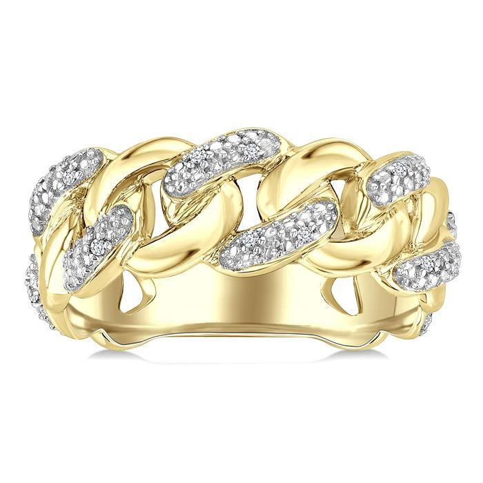 1/20 Ctw Round Cut Diamond Bold Cuban Link Ring in Yellow Gold Vermeil