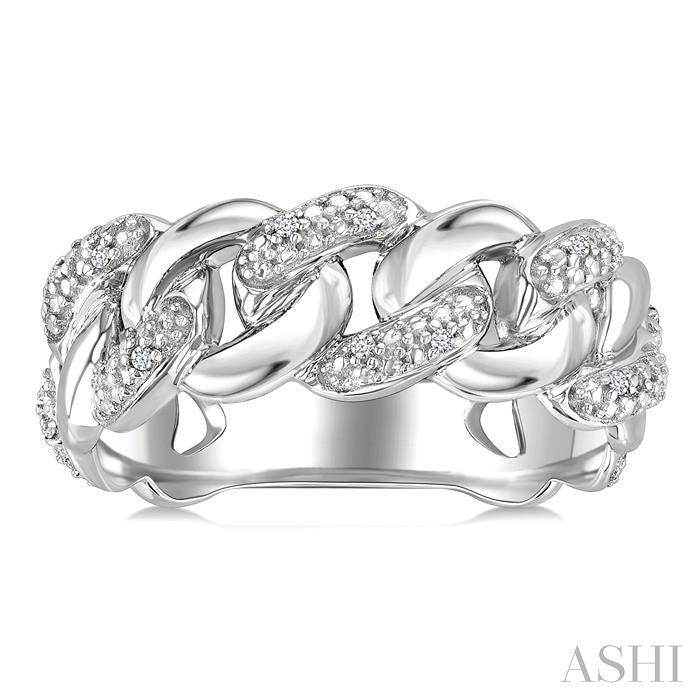 1/20 Ctw Round Cut Diamond Curb & Cuban Ring in Sterling Silver