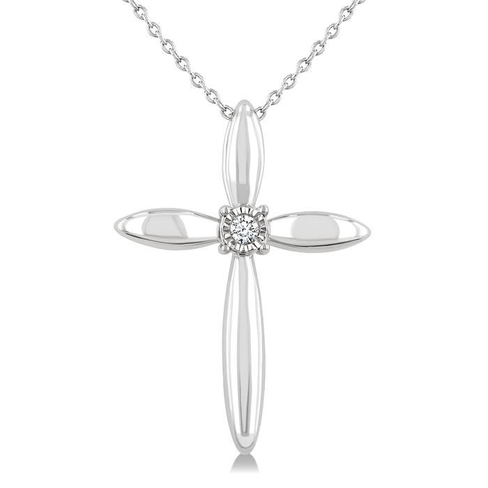 1/50 Ctw Round Cut Diamond Fashion Cross Pendant With Chain in Sterling Silver