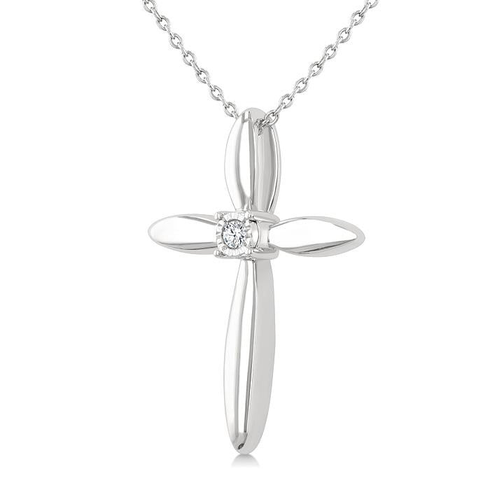 1/50 Ctw Round Cut Diamond Fashion Cross Pendant With Chain in Sterling Silver