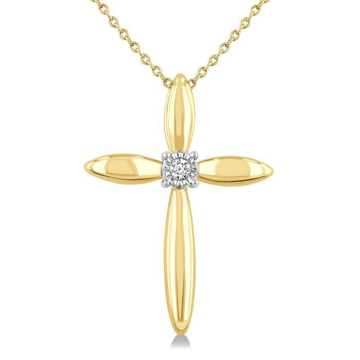 1/50 Ctw Single Cut Diamond Fashion Cross Pendant With Chain in Yellow Gold Vermeil