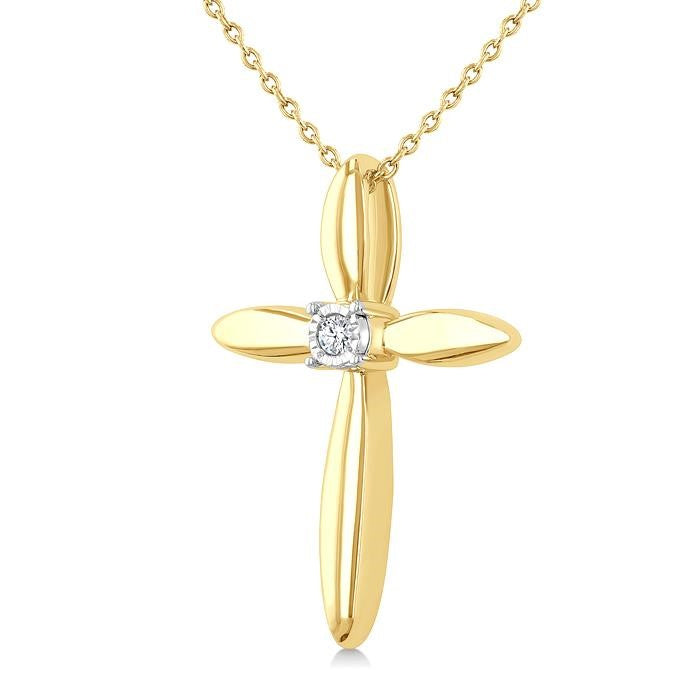 1/50 Ctw Single Cut Diamond Fashion Cross Pendant With Chain in Yellow Gold Vermeil