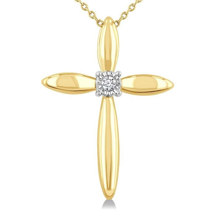 1/50 Ctw Single Cut Diamond Fashion Cross Pendant With Chain in Yellow Gold Vermeil