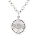 1/20 Ctw Evil Eye Round Cut Diamond Pirouette Round Fluted Medallion Fashion Pendant With Chain in Sterling Silver