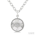 1/20 Ctw Evil Eye Round Cut Diamond Pirouette Round Fluted Medallion Fashion Pendant With Chain in Sterling Silver
