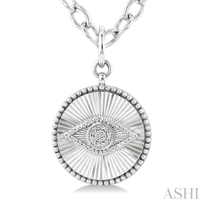 1/20 Ctw Evil Eye Round Cut Diamond Pirouette Round Fluted Medallion Fashion Pendant With Chain in Sterling Silver