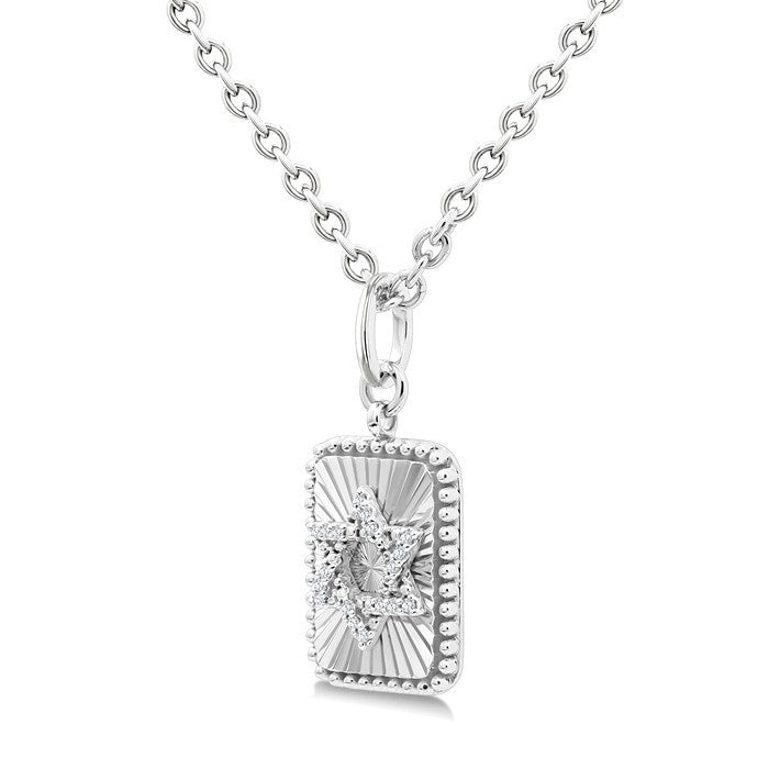 1/10 Ctw Rectangle Fluted Medallion Round Cut Diamond Star of David Pendant With Chain in Sterling Silver