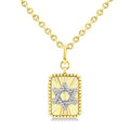 1/10 Ctw Star Of David Round Cut Diamond Rectangular Fluted Medallion Pendant With Chain in Yellow Gold Vermeil