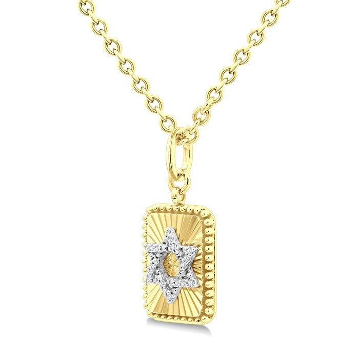 1/10 Ctw Star Of David Round Cut Diamond Rectangular Fluted Medallion Pendant With Chain in Yellow Gold Vermeil