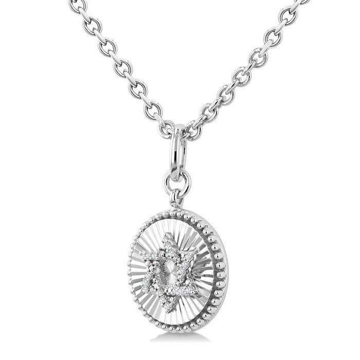 1/10 Ctw Round Fluted Medallion Round Cut Diamond Star of David Pendant With Chain in Sterling Silver