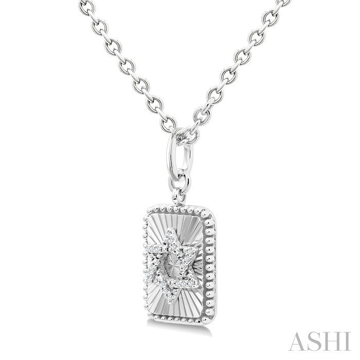 1/10 Ctw Rectangle Fluted Medallion Round Cut Diamond Star of David Pendant With Chain in Sterling Silver
