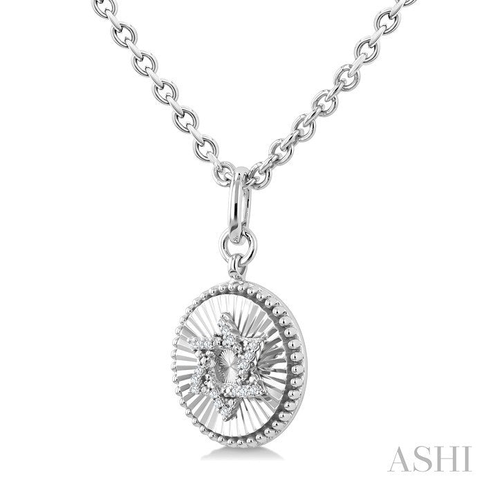 1/10 Ctw Round Fluted Medallion Round Cut Diamond Star of David Pendant With Chain in Sterling Silver