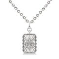 1/10 Ctw Rectangle fluted medallion Round Cut Diamond Pirouette Fleur-De-Lis Pendant With Chain in Sterling Silver